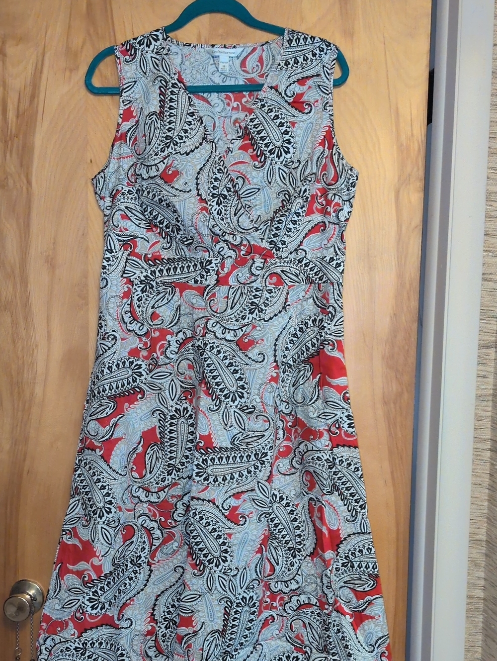 croft & barrow Red, White and Black Paisley Sleeveless A-Line Dress
